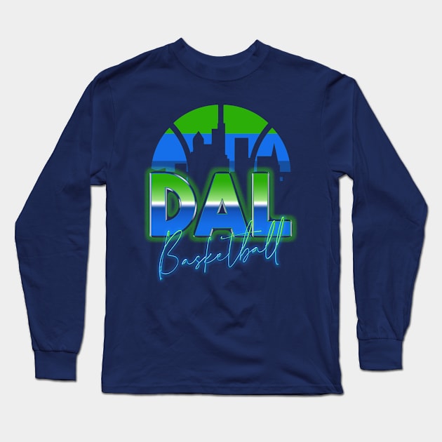 Dallas Basketball Retro 90s Chrome Skyline Long Sleeve T-Shirt by funandgames